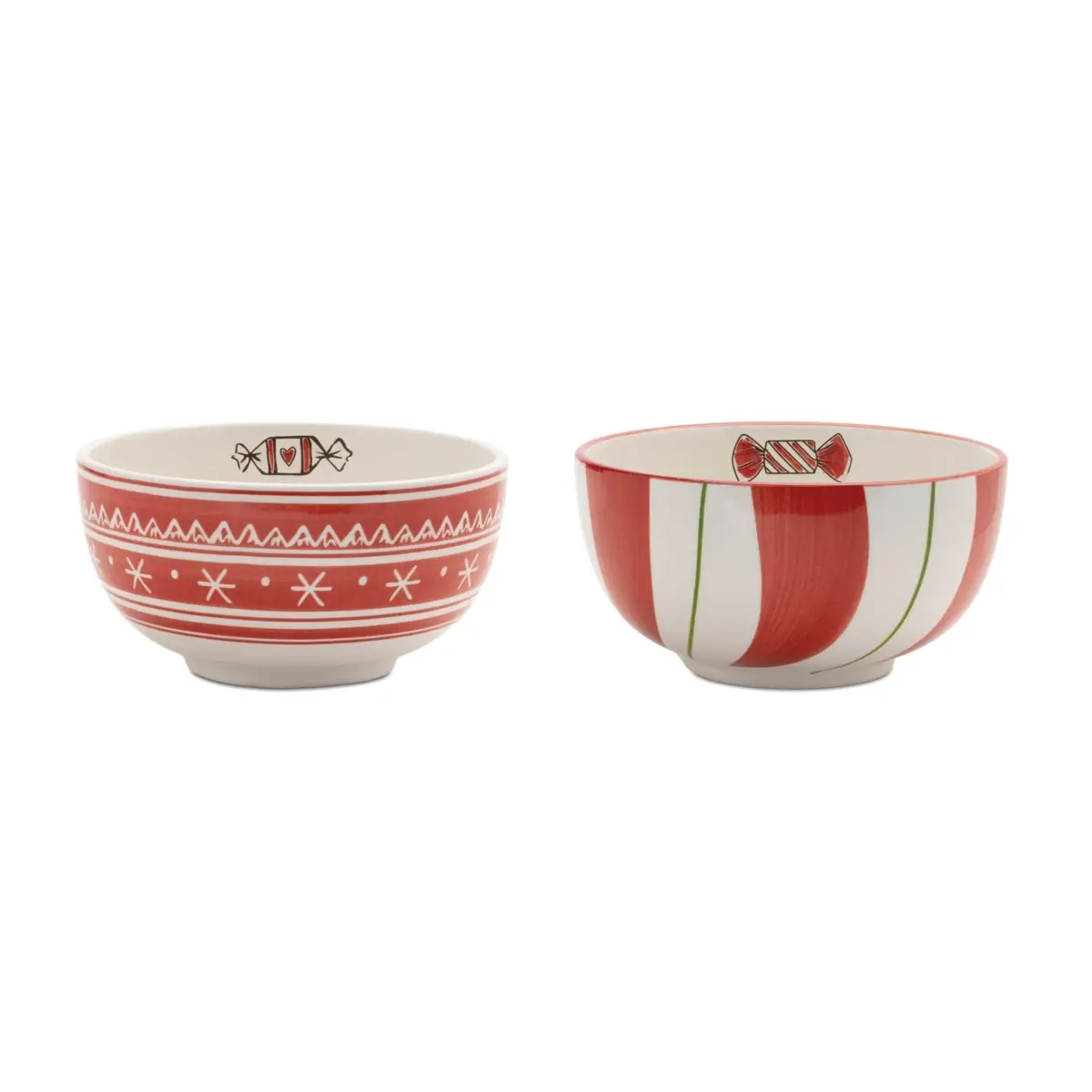 Melrose 95460DS Red & White Striped Ceramic Santa Bowl (6 x 3.25 in.) - Set of 4, Festive & Cheerful Design for Peppermint Candy, Holiday Celebrations, Party, Red And White Stripes