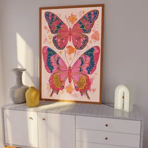Colorful Butterfly Print Girly Decor, Trendy Preppy Aesthetic Room Decor, Y2K Poster Cute Apartment Decor, Indie Room Decor, UNFRAMED
