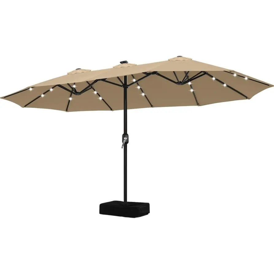 ABCCANOPY 15ft Double-Sided Patio Umbrella with Base, Outdoor Rectangle Market Umbrella with Crank, LED and Non-LED Styles