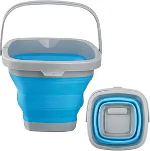 Collapsible Mop Bucket and Ice Bucket-5L(1.3 Gallon) Household Cleaning Silicone Dust Mops Bucket, Portable Bathroom Cleaning Supplies Square Bucket for Cleaning
