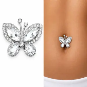 EWOPT Belly Button Ring No Piercing – Butterfly Belly Jewelry, Clip On Navel Ring, Cute Summer Body Jewelry for Women