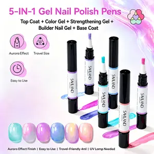SAVILAND 5-in-1 Gel Nail Polish Pen, Aurora Effect Gel Nail Pen with Base Color Top Coat in One, Easy Apply UV/LED Curing Nail Polish Pen, Travel-Friendly No-Mess Manicure for DIY Nail Art