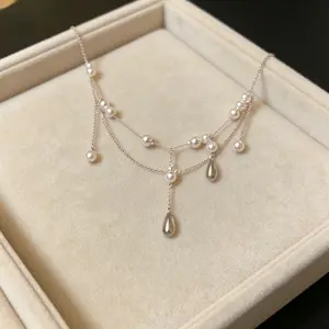 Women’s Elegant Waterdrop Pearl Tassel Clavicle Necklace, Ideal for Dresses & Formal Wear