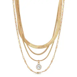 Ettika All the Chains Layered Necklace with Decorative Elements and Chain Design Gold crystal Pendant | Gold Jewelry for Women