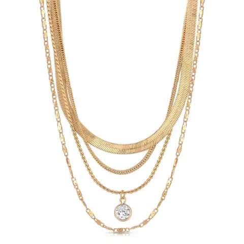 Ettika All the Chains Layered Necklace | Gold Layered Chain Necklace Stack with Crystal Pendant | Trendy Statement Jewelry for Women