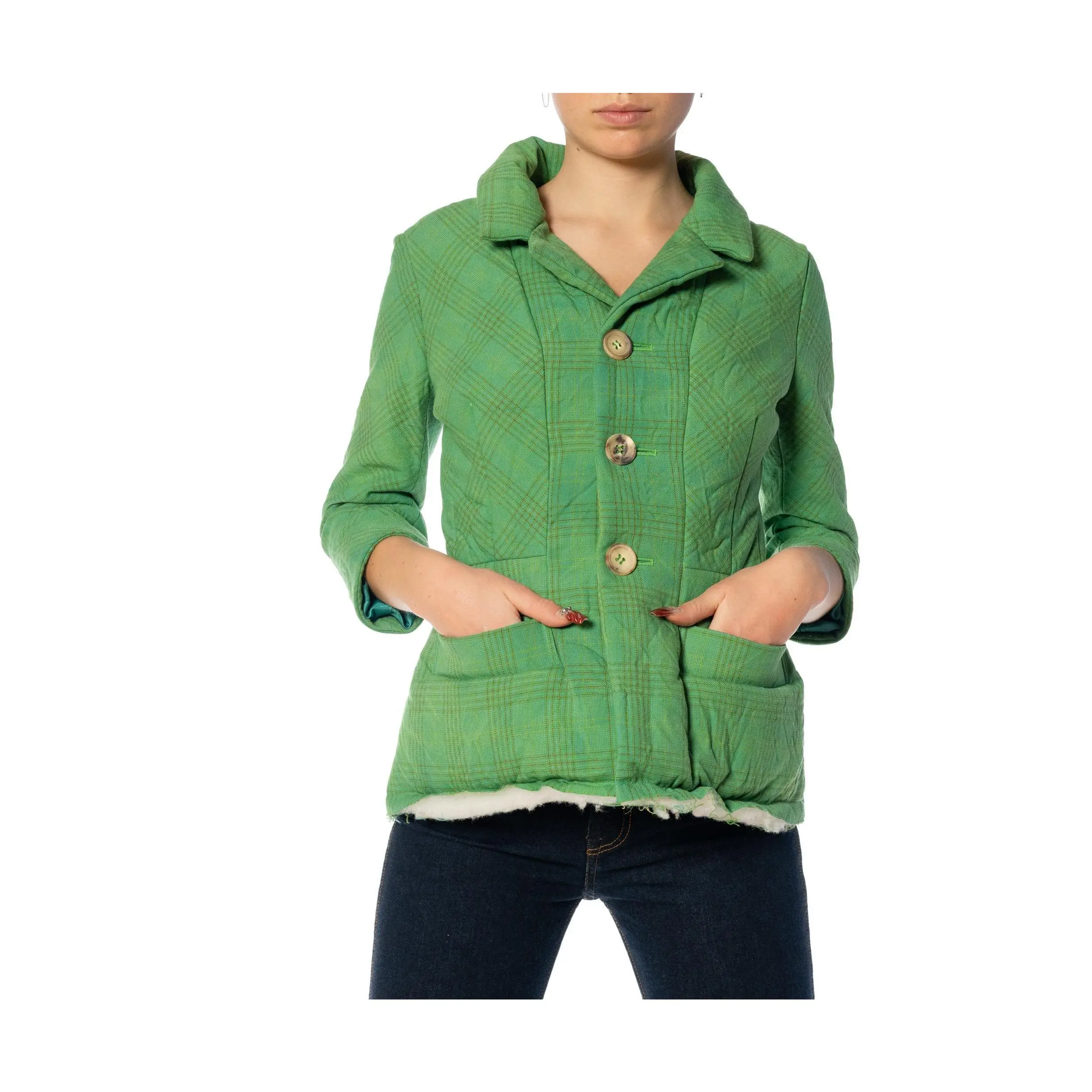 2000S Junya Watanabe Comme Des Garcons Green Wrinkled Wool Jacket With Deconstructed Hem 2004