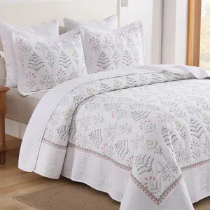 Botanical Luxury Bedspread Set | 3Pcs 100% Cotton Quilted Design, Hotel-Class Softness