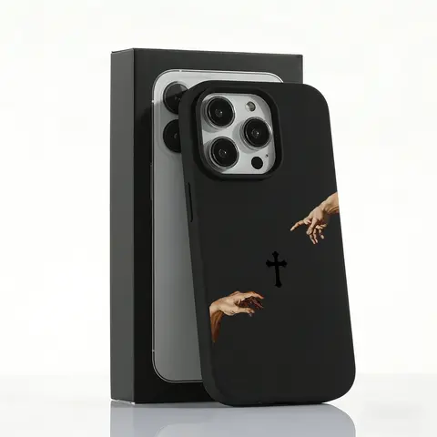 1PC "The Creation of Adam" Inspired Christian Cross TPU Shockproof Durable Smartphone Case, Artistic Reaching Hands Design, Skin-friendly Protector, Large Hole Handheld Accessory, for iPhone 17/16/15/14/13 Pro Max/13/12/11 Plus Air Pro, Ideal Holiday Gift