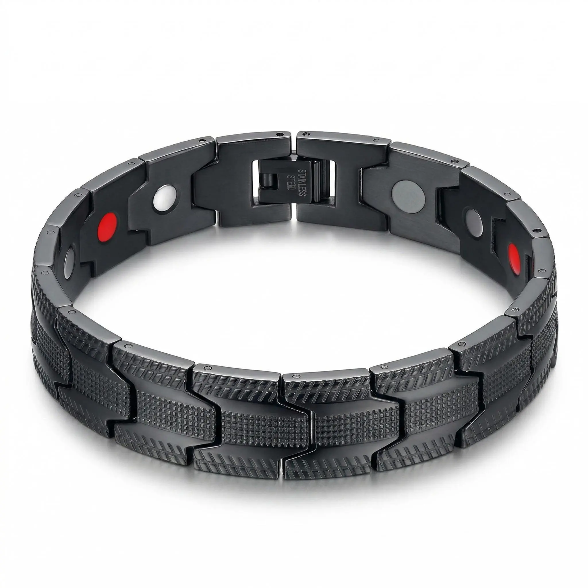 Male Adjustable Fit Magnetic Bracelet - Black Stainless Steel Link Chain Bangle, Titanium Steel Fashion Accessory for Daily Wear, Gift for Him