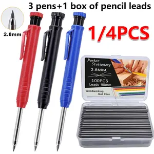 2.8mm Woodworking Pencil Set (3 Pencils + 1 Large-Capacity Lead Box) & Single Pencil Cap Option, HB Lead, Pencil Leads, Ideal for Architects/ Hole Drilling Tool Pen Users/ Carpenters (Carpenter Drawing)