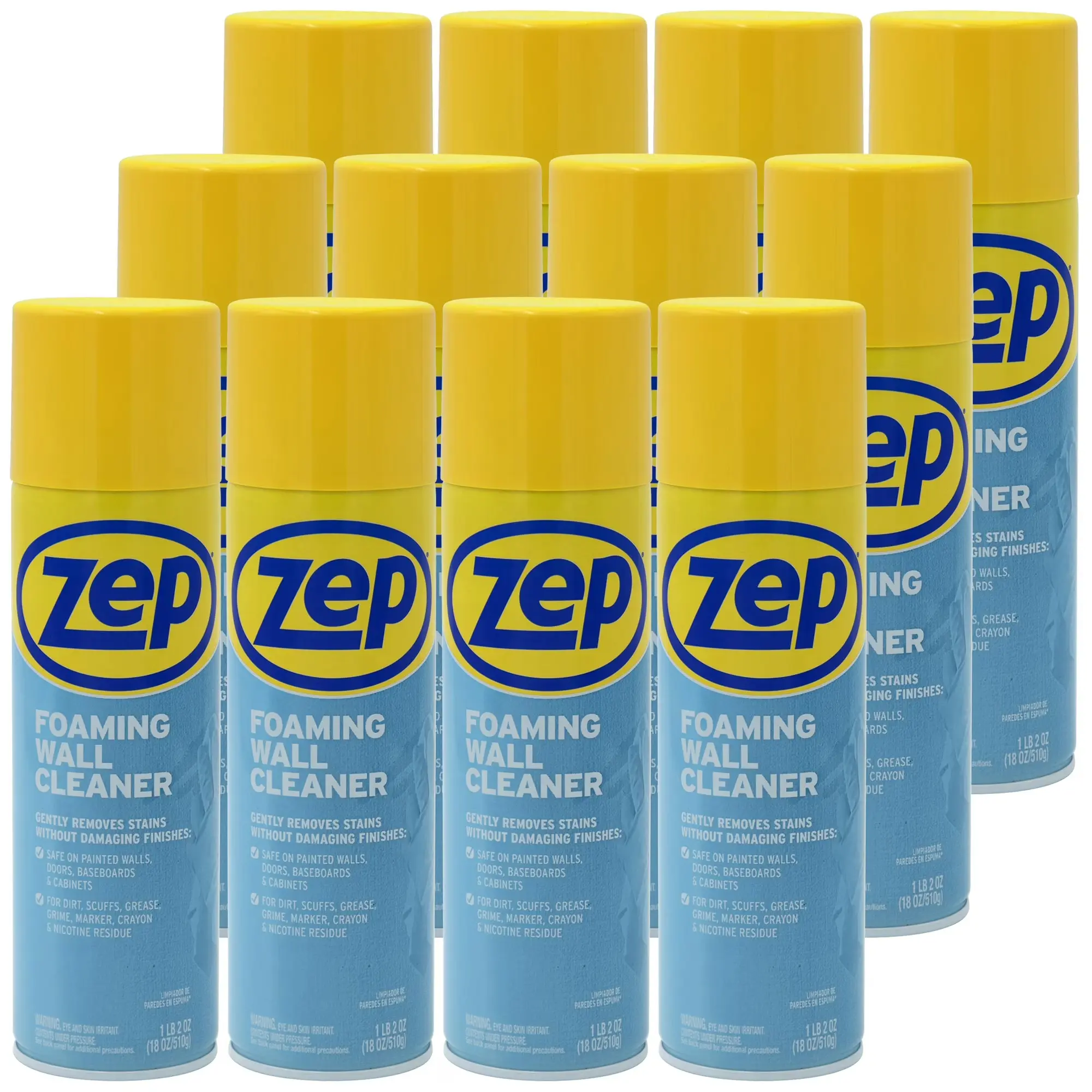 Zep Foaming Wall Cleaner - 18 oz (Case of 12) ZUFWC18, Stain-Removing All-Purpose Home Care Cleaner That Protects Finishes Household
