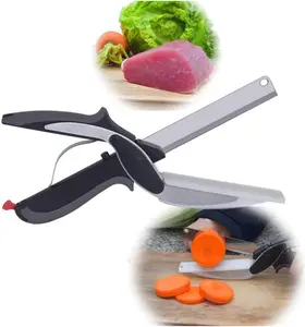 2 in 1 Kitchen Scissors for Food – Stainless Steel 9.64" Tomato Knife Chops Vegetables, Fruit, Cheese, Meat in Seconds | Dishwasher Safe Cutting Board Scissors with Safety Lock – Mess-Free Prep