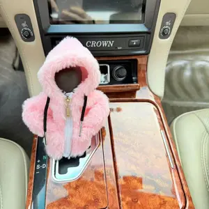 Cute Plush Car Automatic Shift Knob Cover, Winter Car Gear Shift Protector, Car Interior Decoration Accessories for Women & Girls, Pink