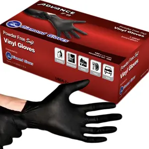 Diamond Advance Black Vinyl Disposable Gloves - Latex-Free & Powder-Free Cleaning Food Gloves Hand Household Kitchen 100-ct