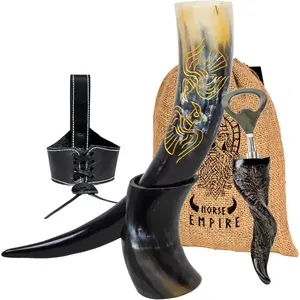 Horn Viking Drinking Horn Unique & Hand Crafted with Bottle Opener, Leather Holster Food Grade Tankard Cup for Drink Beer, Ale, Mead, Whiskey Gift For Men & Women…