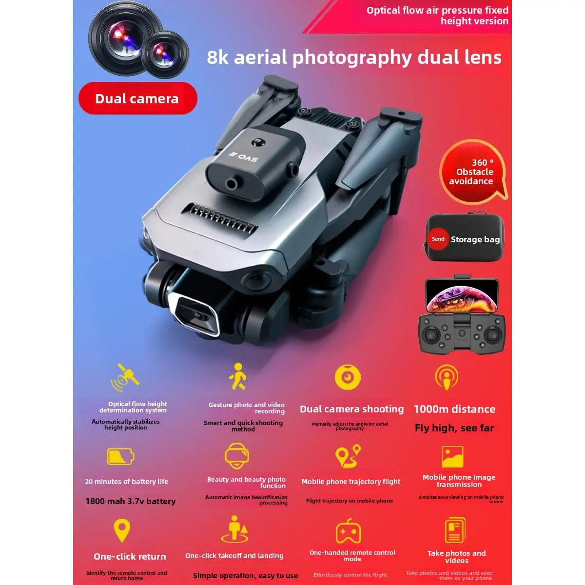 8K Dual Camera [Smart Height Adjustment/360 ° Obst