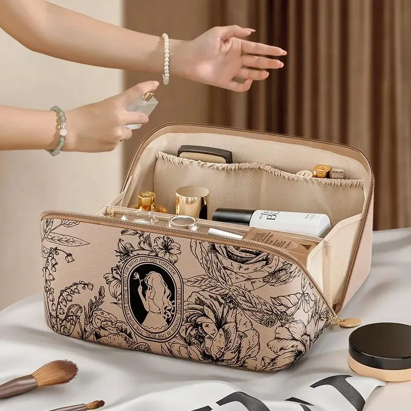 Large Capacity Waterproof Makeup Bag, Makeup Pouch, Cosmetics Bag, 1 Count Fashion Makeup Organizer with Zipper & Top Handle, Travel Cosmetic Storage Bag for Home & Travel, Travel Cosmetic Bags, Travel Accessory, Travel Essentials