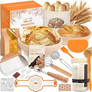 Sourdough Bread Baking Utensils Supplies Kit – Complete Starter Set with Proofing Basket, Dough Scraper, Lame, Scoring Tool, Linen Liner – Essential Bread Making Tools for Beginners & Bakers, Gift for Women Wife Mom