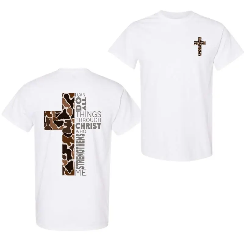 Christian Tshirt Camo Cross Design Philippians 413 Verse Faithful Believers Outdoorsmen Gift