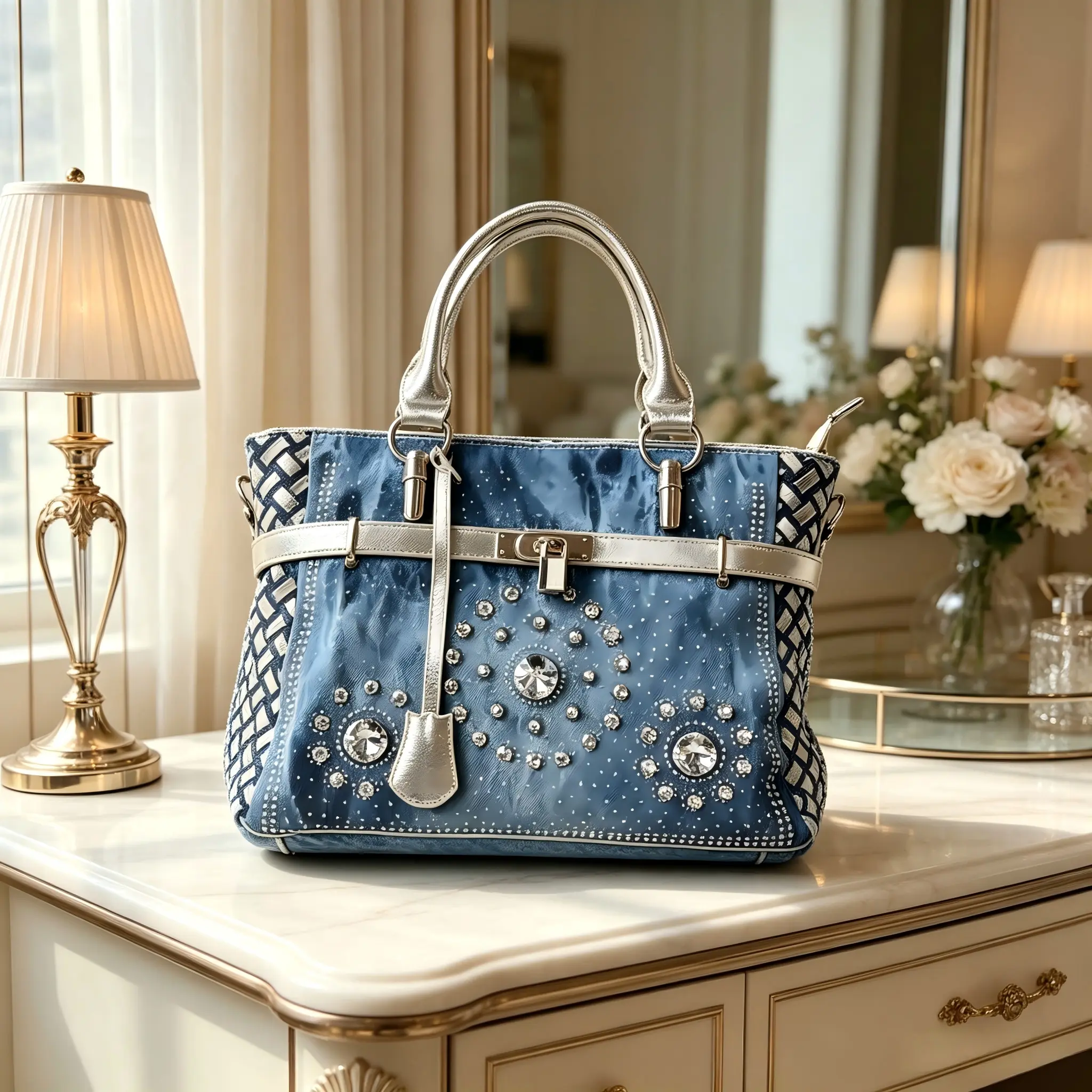 Vintage Floral Crystal-Embellished Shoulder Bag