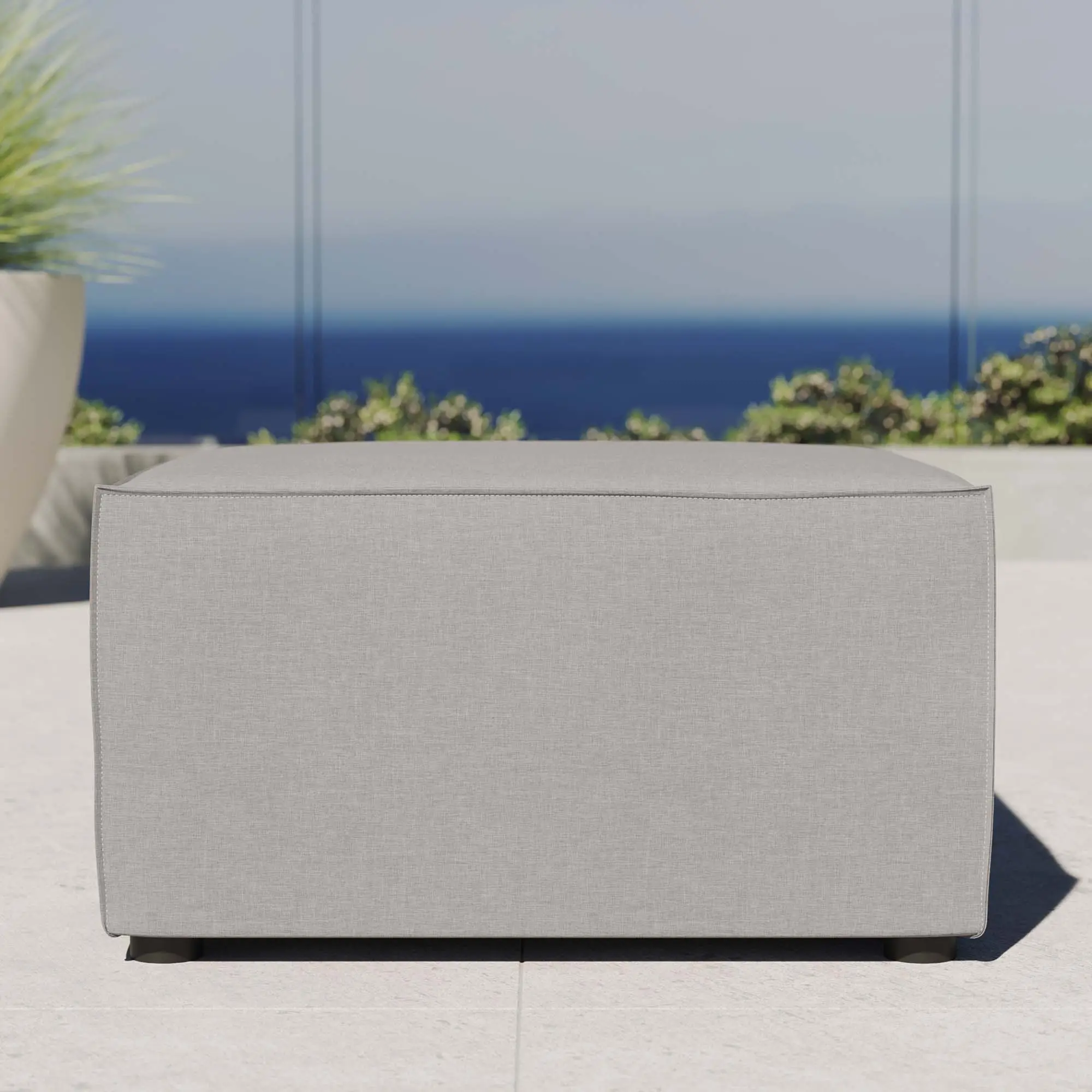Modway Casual Outdoor Furniture Sofa - Durable Sectional with Foam-Upholstered Ottoman, Waterproof Gray Poolside Patio Furniture, Modern