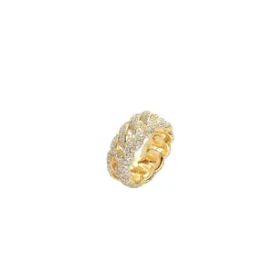 Iced-Out Zircon Statement Ring - Unisex Couple Cuban Link Design | Hiphop Fashion Jewelry