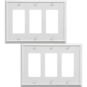 Triple Decorator Light  Cover Aria Metal Wall Plate, 2-Pack White 3 Gang Triple Rocker, for Receptacle Dimmer  GFCI Outlet,  Cover Decorative Wallplate, Durable
