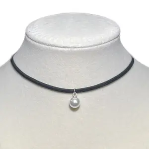 Hand Crafted- Goth Black Choker Necklace with Imitation Pearl - Adjustable Fit, Elegant Design, Ideal for Adults, USA