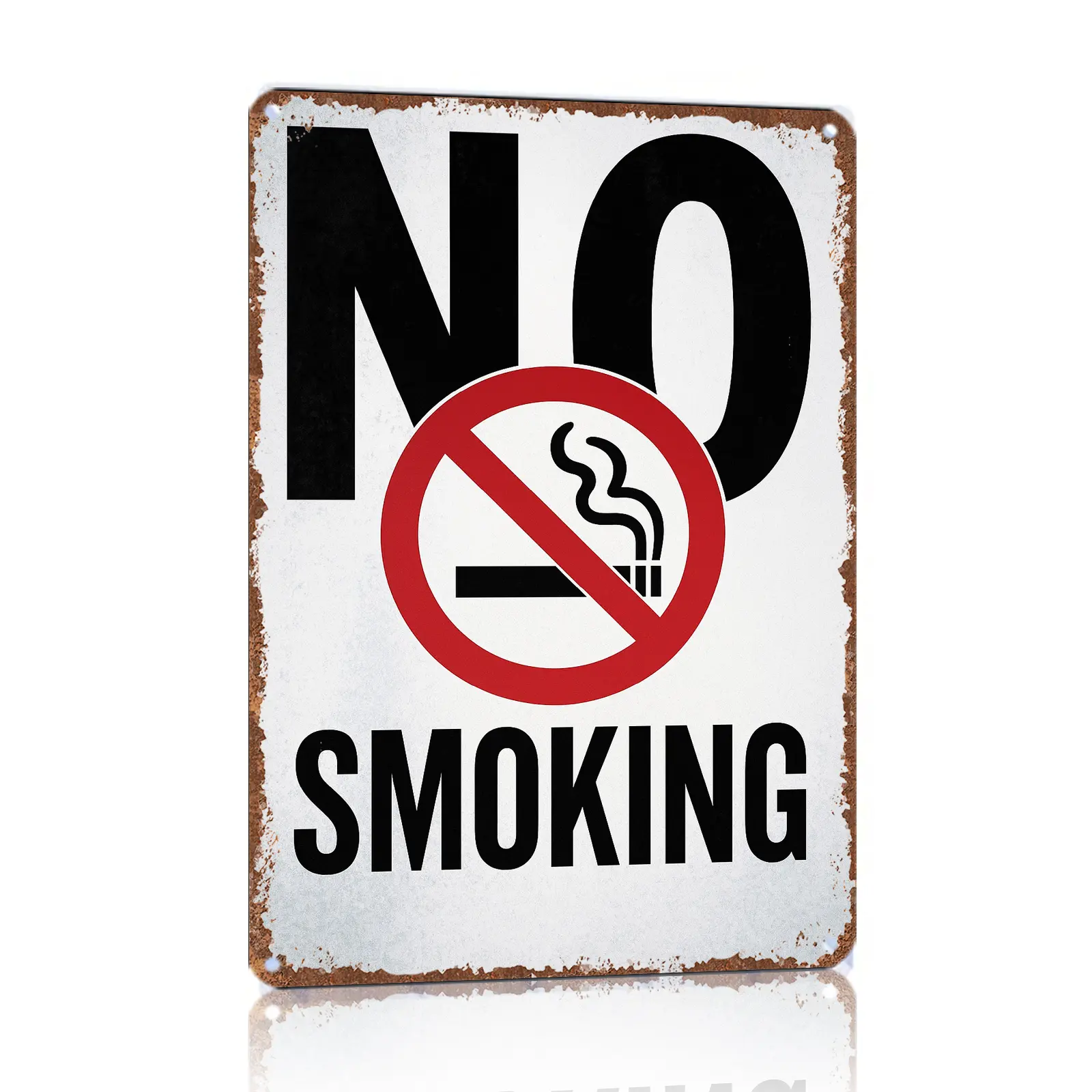 Vintage Rectangular Aluminium No Smoking Warning Sign - 12x8 in Artistic Look Decorative Piece, Home Supplies with Universal Fit, Office/Home Wall Plaque, Ideal Gift for Business Spaces, Display