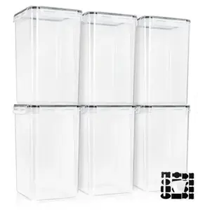 Airtight Food Storage Containers with Locking Lids, Measuring Spoons & Labels - 6 Pack (6.5L/219.79 Oz)