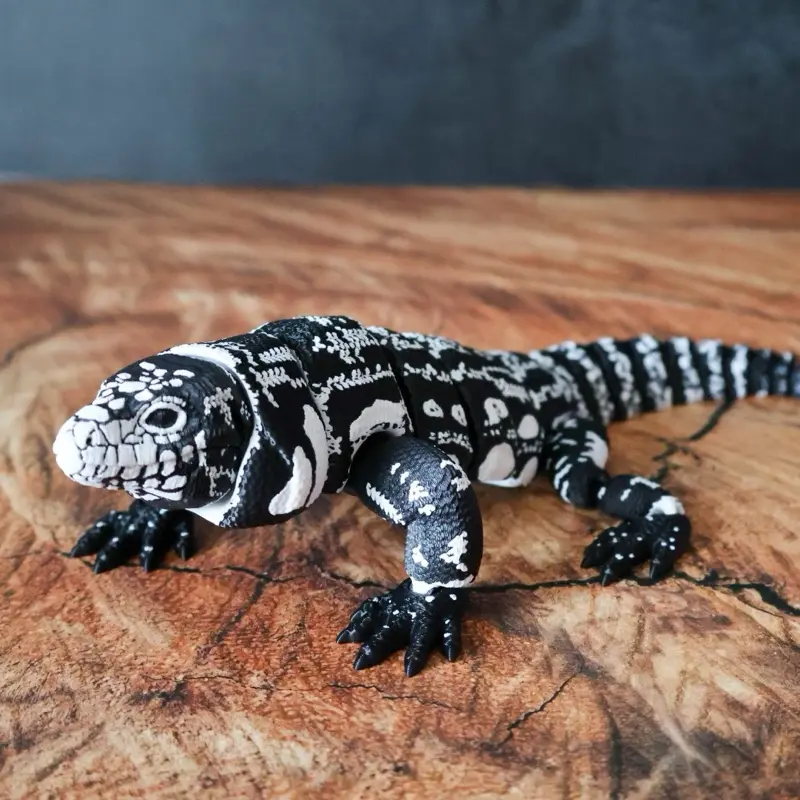 Articulated Tegu Lizard Fidget Toy, 12-Inch Black and White Reptile Model