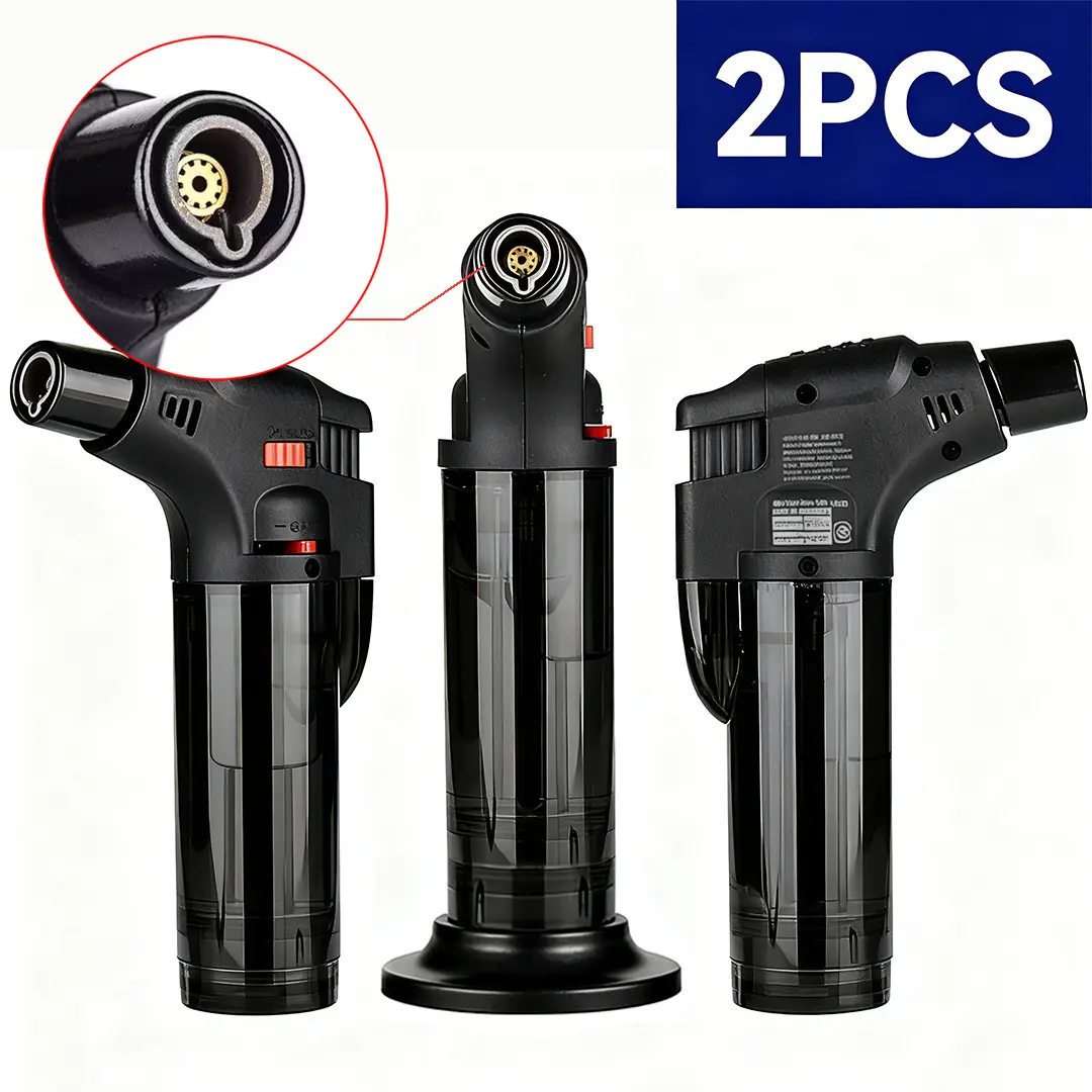 2pcs Refillable Butane Torch Lighter Multipack - Windproof Jet Flame, Safety Lock, Adjustable Flame, Portable Blow Torch for Cooking, Outdoor Use, Candle Needs (Gas Not Included, No Battery)