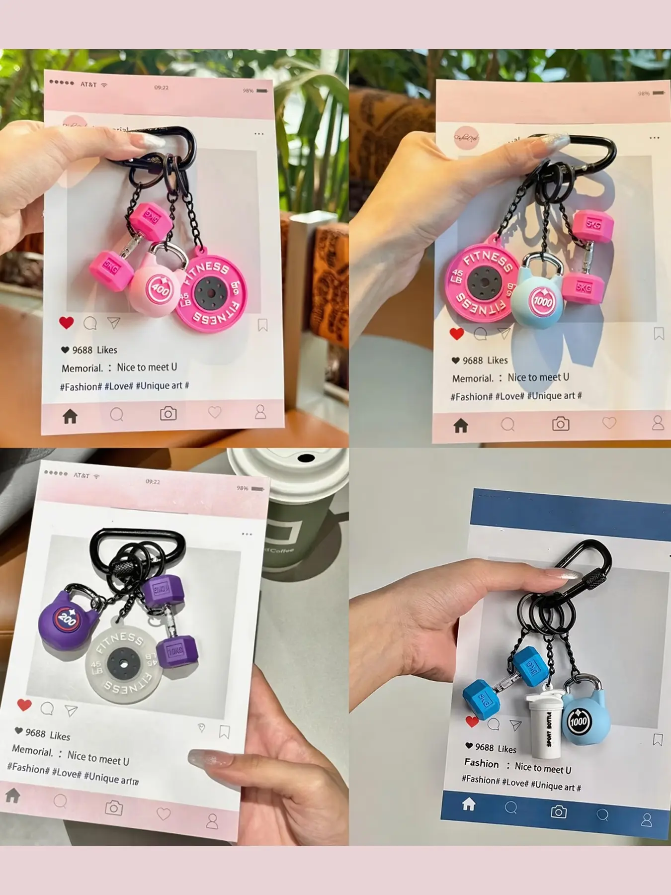 Dopamine fitness equipment pendant, sports style, replicates the shapes of dumbbells, kettlebells, can be hung on keys / bags, can be used as a fashion accessory or a sports souvenir, Sporty keychains, Keychain carabiner, Keychain Charm
