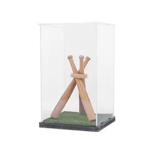 Baseball Display Case with Wood Stand Game Ball Holder Clear Acrylic Collectibles Box for Baseball Lover Gifts