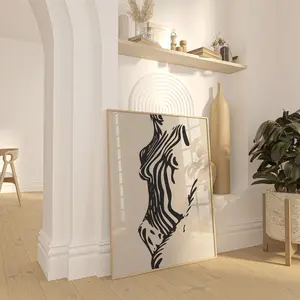 Unframed, Room Decor, Beige Black Modern Abstract Wall Art, Modern Woman Body Print, Print, Woman Figure Print, Mid Century Wall Art