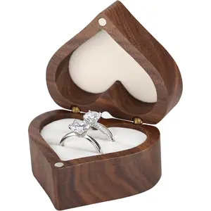 Wooden Heart Shape Ring  Box with Single Slot 2 Slot, Personalized    Box for Proposal Engagement Wedding Ceremony Anniversary (White -2 Slot)