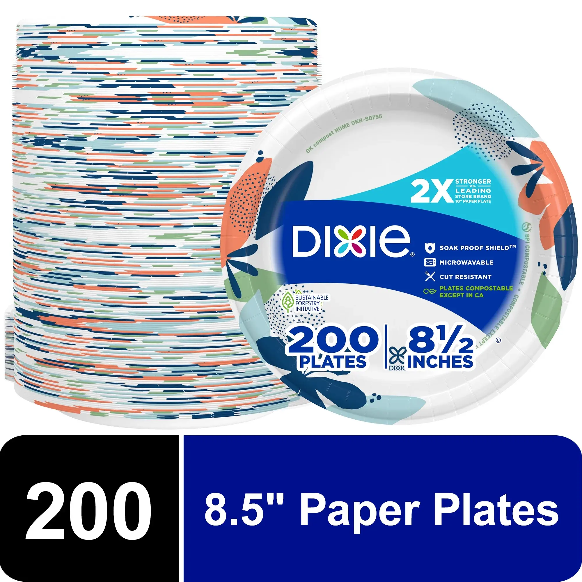 200 Count Disposable Paper Plates 8.5" Multi-Color