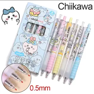 Chikawa 6 pcs Gel Pen | Anime Press Ballpoint Pen 0.5mm Black Ink Neutral Pen | Writing Stationery Student School  Supplies