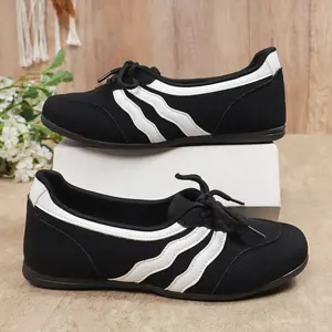 Women's Fashion Wavy Stripe Lace Up Flats Comfortable Casual Outdoor All Seasons Lightweight Breathable Walking Shoes