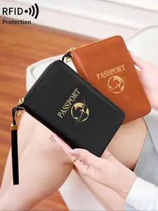 Passport Case with Card Slot, PU Leather PassportHolder with Wristband, RFlD Blocking Passport Wallet, Travel Document Holder for Women & Men, Passport Cover, Christmas Gift, Valentine's Day Gift, Ideal Gift