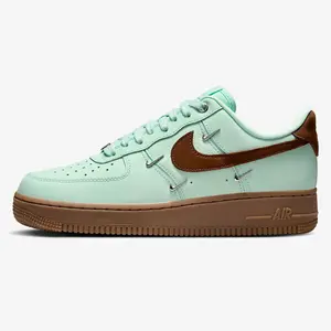 Nike Men's Air Force 1 '07 Low Top Casual Leather Sneakers with Metallic Swoosh Accents Mint Foam Gum Light Brown IB8894-329