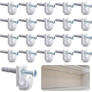 25 Pcs White Down Wall Clips- Wire Shelf Brackets Loop Clips- Closet Maid Support Brackets- Plastic Closet Shelves Clips Screws and Expansion Tubes for Wire Shelving