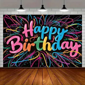 1pc 2D Flat Happy Birthday Polyester Banner - 100% Polyester, Dynamic Lettering Wall Decor, Versatile Birthday Party Decorations for Room Ornaments (White)