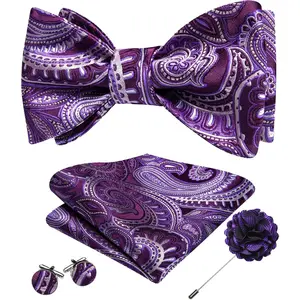 YOHOWA Bow Ties for Men Self-tied Silk Bowtie Solid Color with Lapel Pin and Handkerchief Cufflinks for Wedding Party Prom