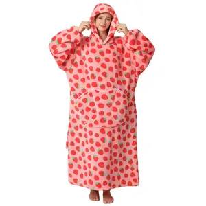 Msrlassn Valentine's Day Gifts Oversized Wearable Blanket Hoodie for Mom Girlfriend Women Men, 1Pcs Plus Size Pajamas Loungewear Nightwear Oversized Wearable Hoodie Sweatshirt Pullover Blanket Warm Hoodie with Pocket