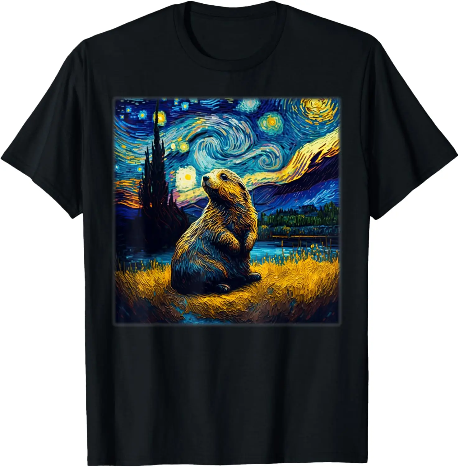 Surrealism Starry Night Marmot T-Shirt