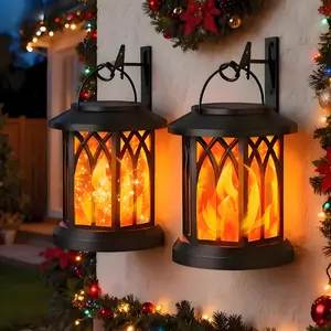 KOOPER 4 Pack Solar Lantern Outdoor Lights, Upgraded Flickering Flame Solar Lanterns Lights Outdoor Waterproof, Hanging Lantern Decorative, Solar Powered Lanterns for Yard Patio Path Tree Garden Decor
