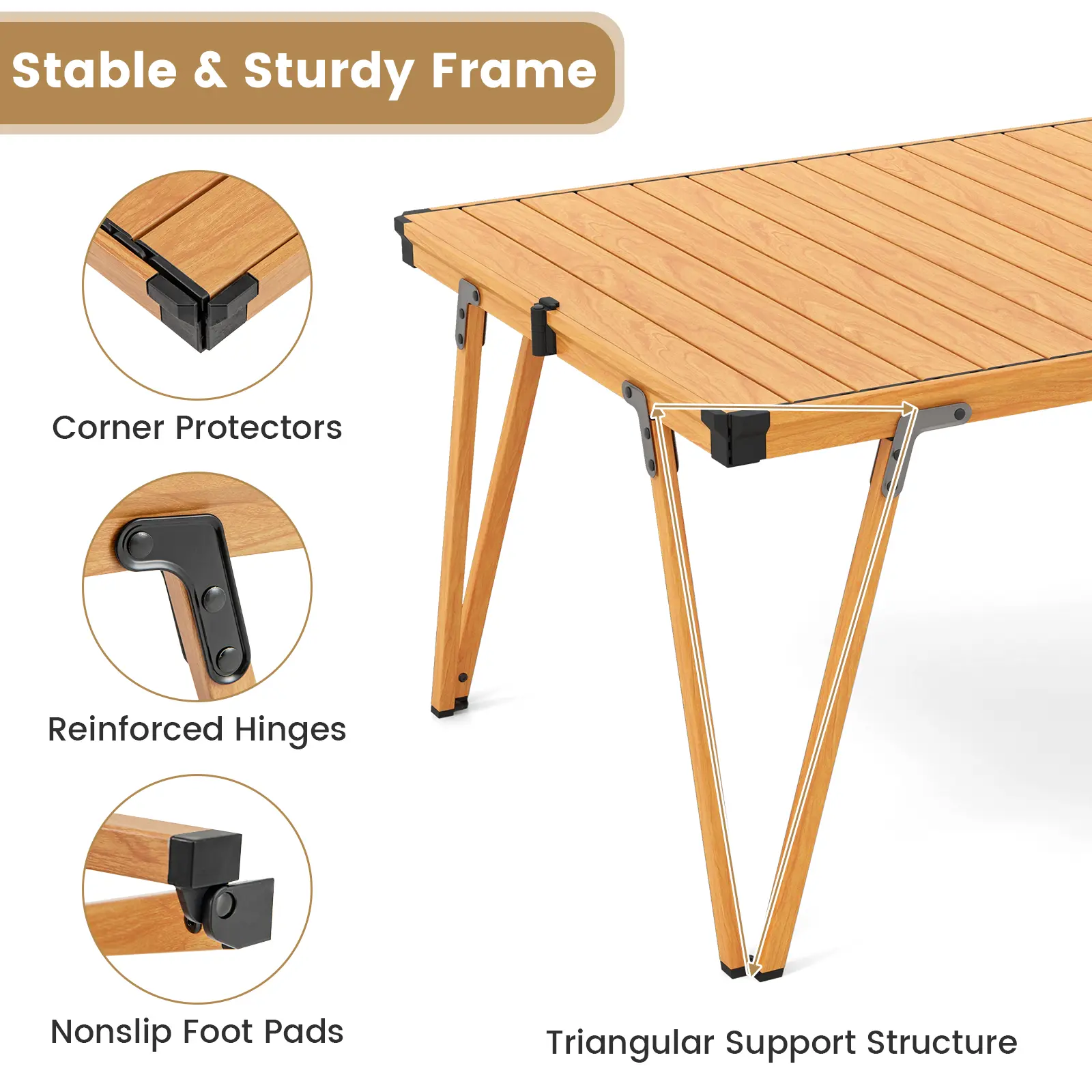 COSTWAY - Folding Camping Table Picnic Table with Storage Bag and Waterproof Desktop-Brown