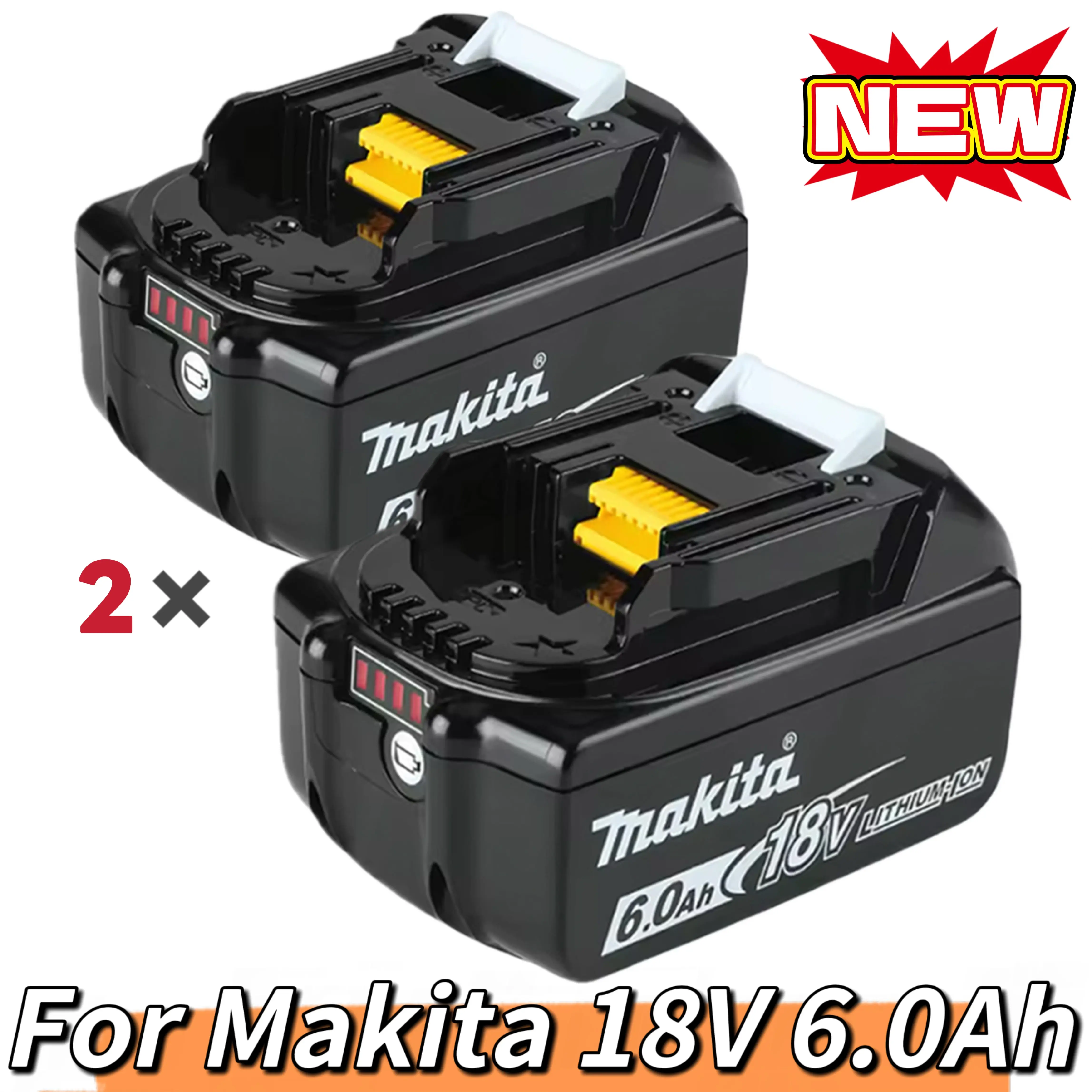 2-Pack Durable Rechargeable 18V 6000mAh High Capacity Lithium Replacement Batteries for Makita Cordless Power Tools, Compatible with BL1860, BL1860B, BL1850 Units (Cordless Tool Accessories), Durable Lithium Battery