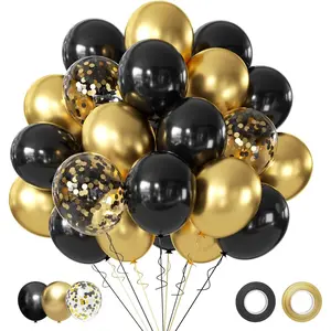 50PCS Black and Gold Balloons Party Decorations 12 Inch Black & Gold Confetti Party Balloons for Birthday,Graduation,New Years,Wedding Party